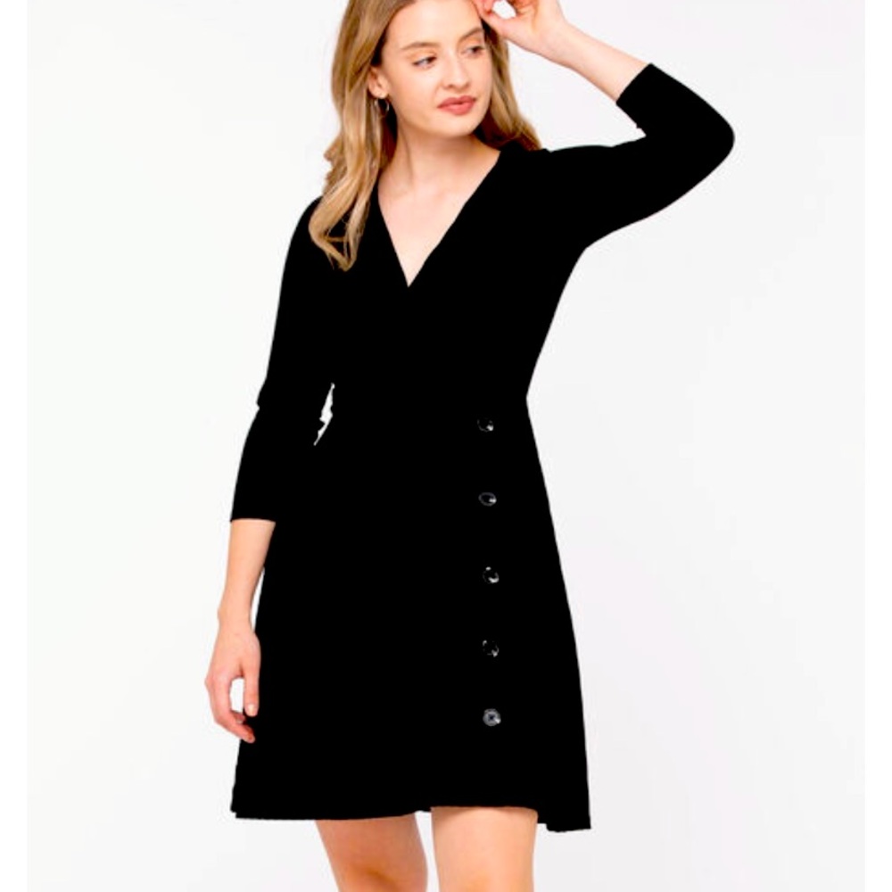 Black Ribbed wrap style dress